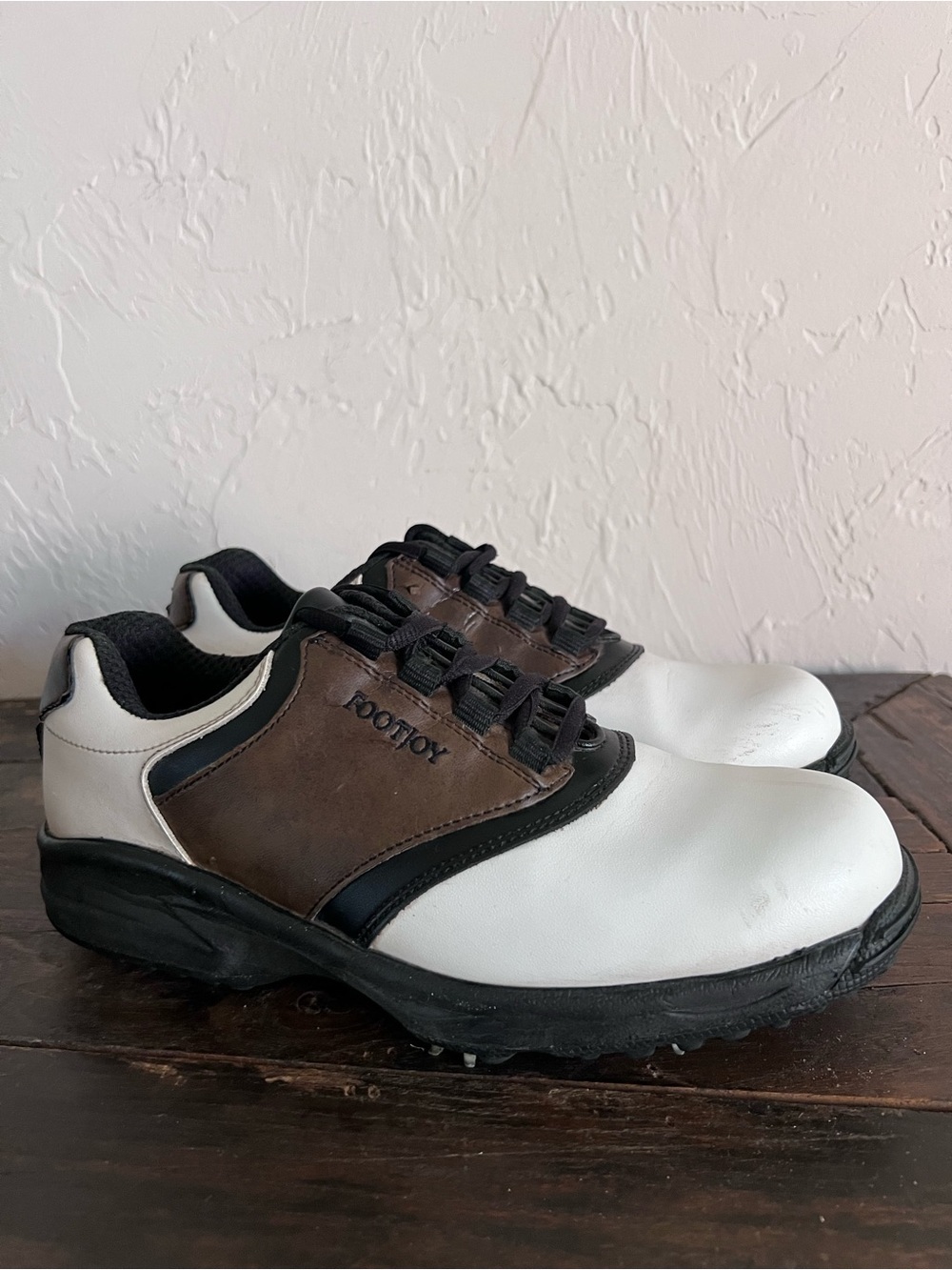 Footjoy Junior 45020 Boys Size 5M Youth White Brown Black Golf Shoes